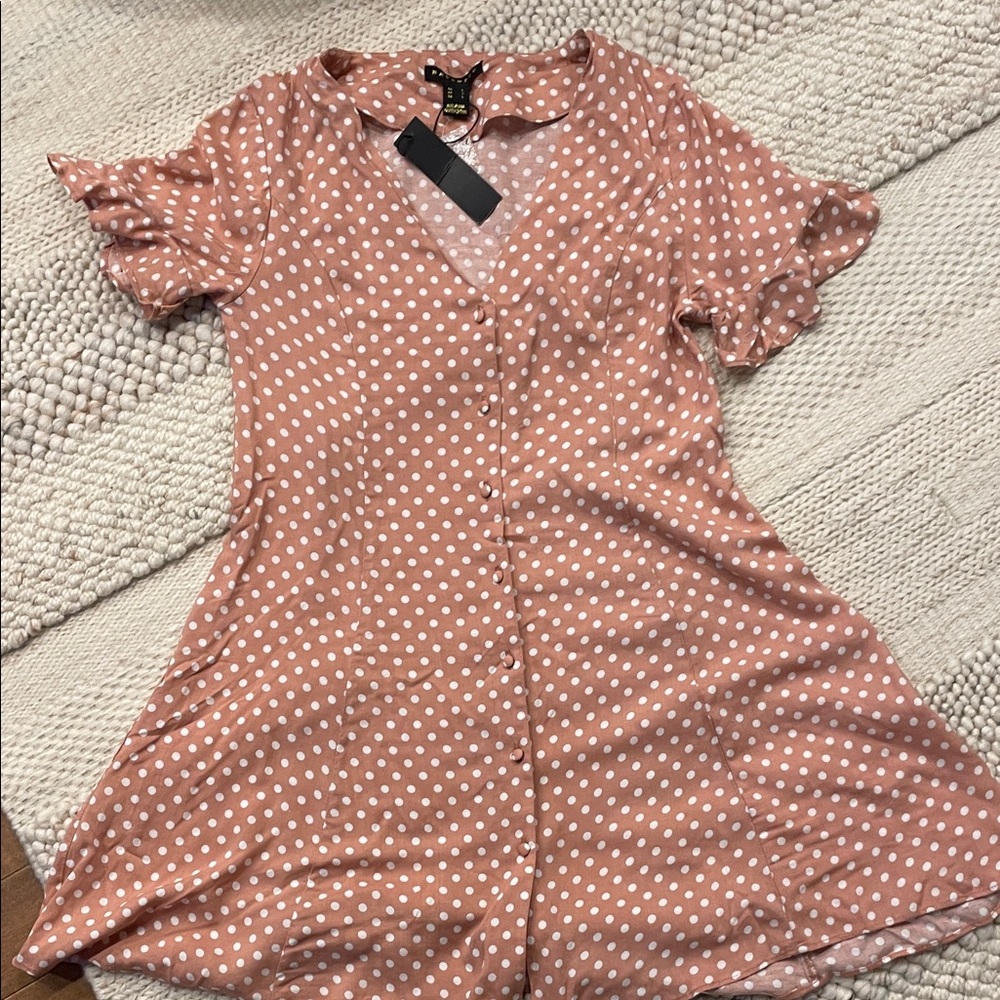 Revamped Peach Polka Dot Mini Dress